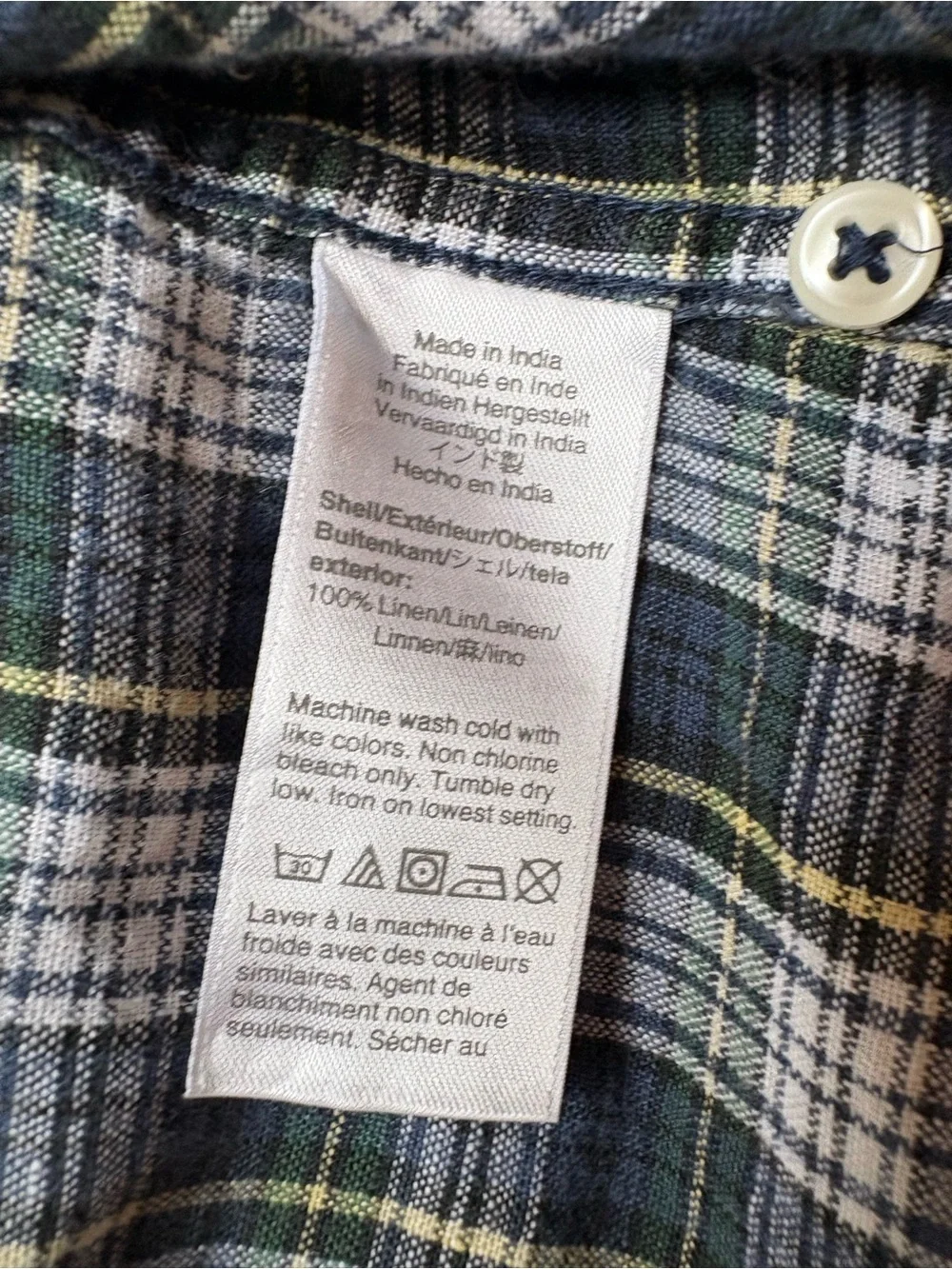 J.Crew Irish Linen Classic Fit Plaid Button Front Shirt LT